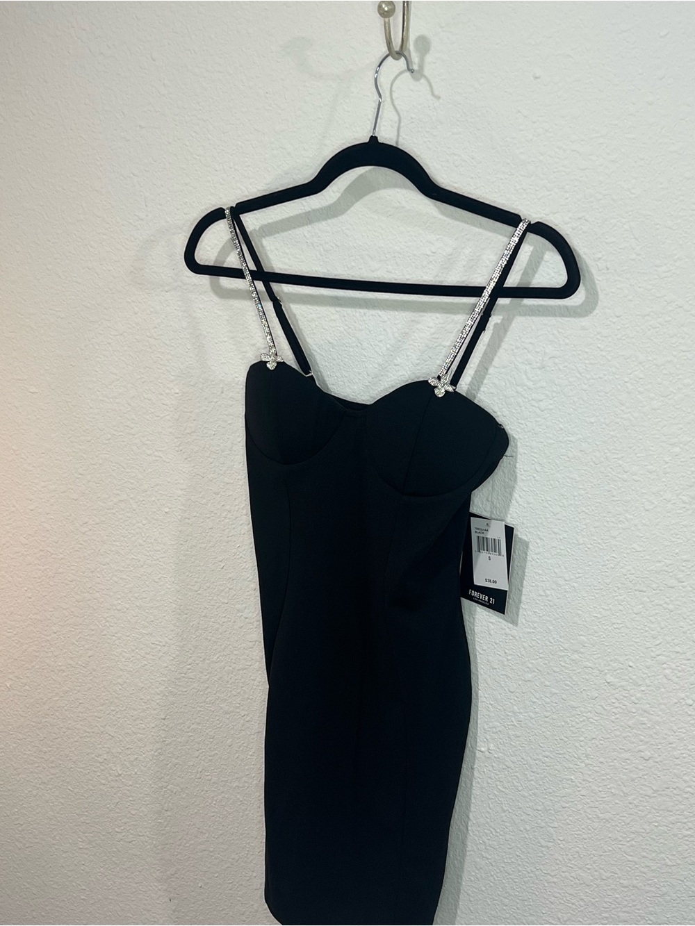 Forever 21 Black Mini Dress with Rhinestone Straps